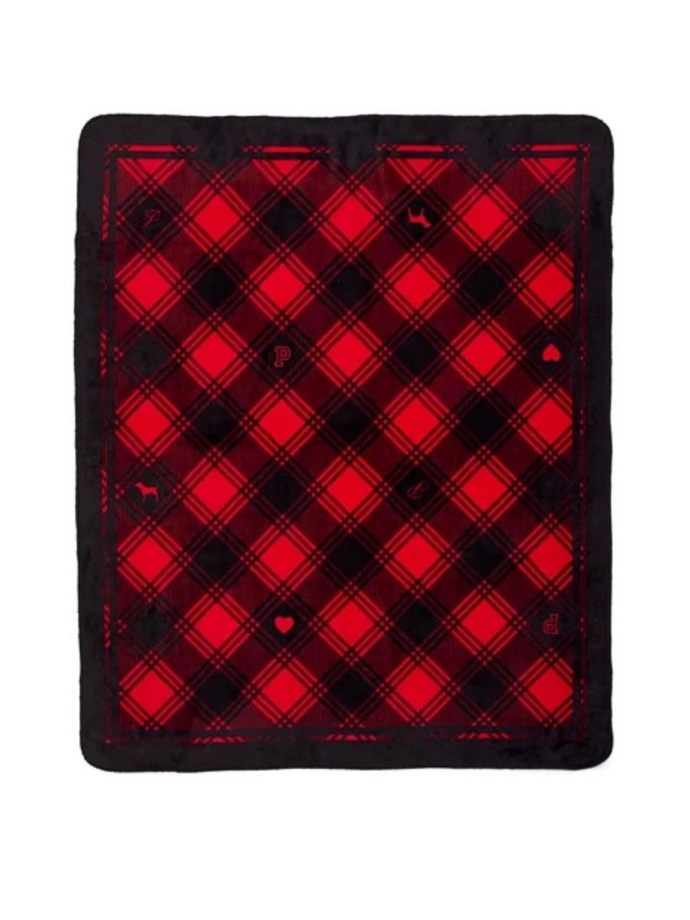 Victoria's Secret Red & Black Plaid Throw Blanket 50” x 60”